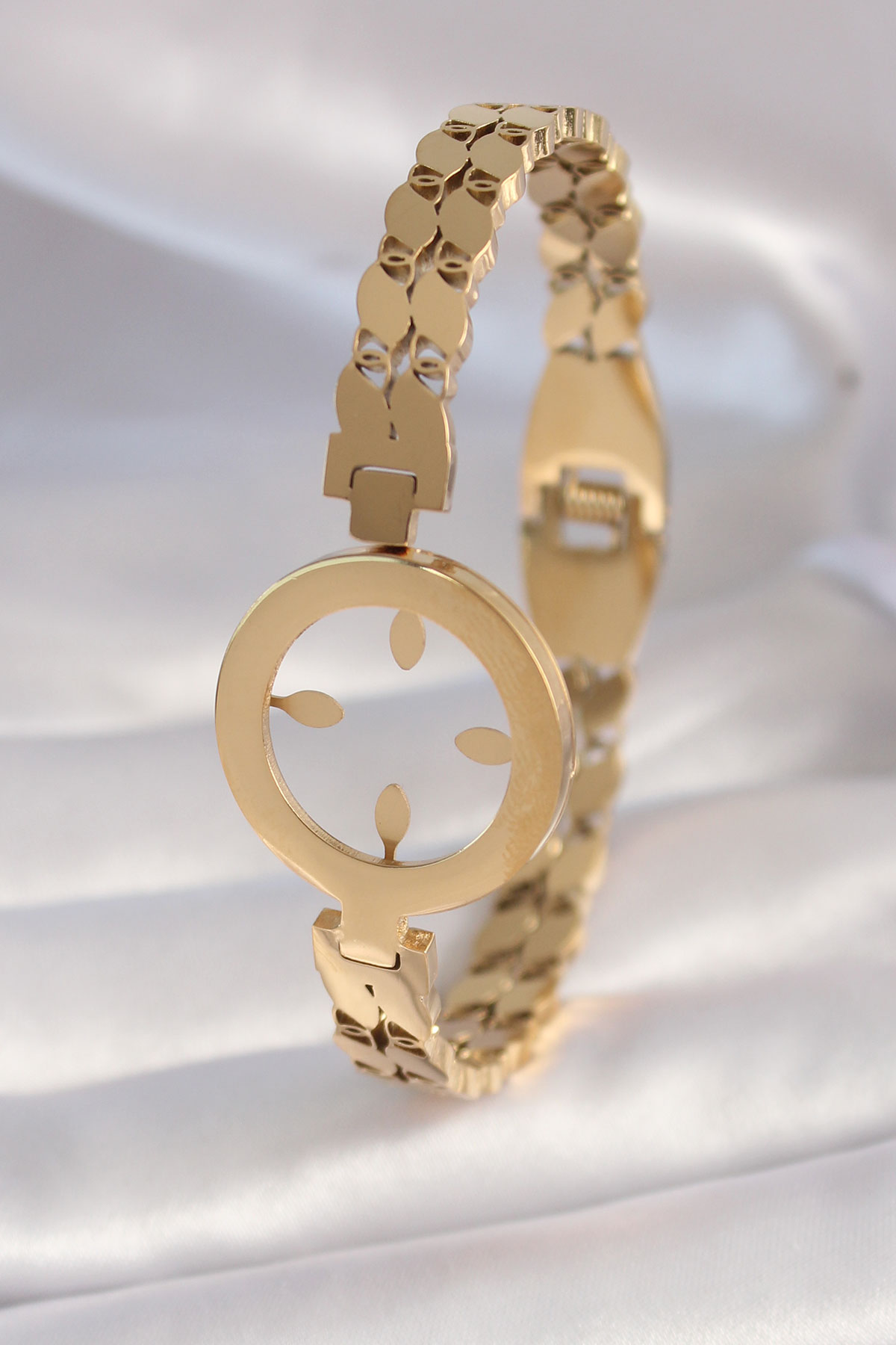316L Çelik Gold Renk Arpa Kesim Çeyrek Altın Takılabilir Model Kadın Kelepç